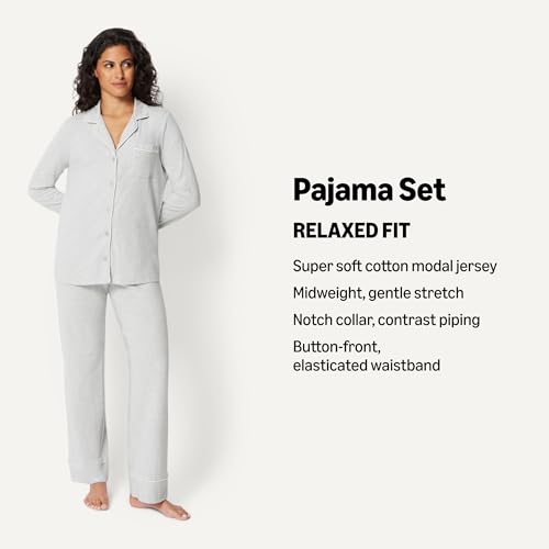 Image of Amazon Essentials Women's Long Sleeve Cotton Modal Pajama Set, Loungewear with Full-Length Bottom