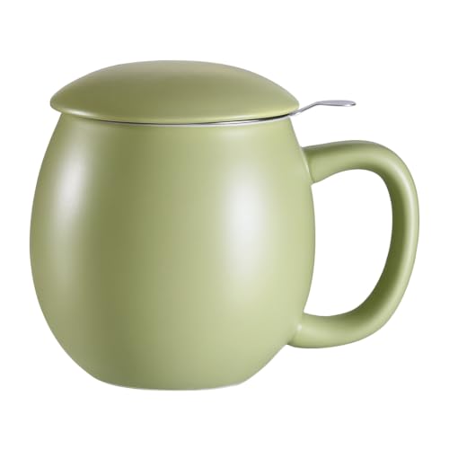 Image of Yundu 12 OZ Matte Light Green Ceramics Teacup with Infuser and Lid, Mug with Lid for Steeping - Stainless Steel Infuser for Loose Leaf Tea, Home Office Gift for Tea Lovers