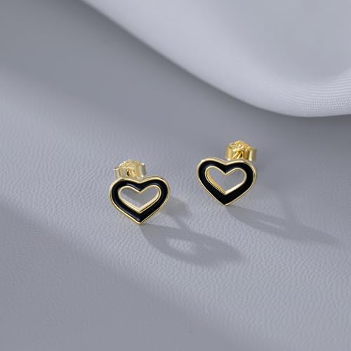 Reffeer Solid 925 Sterling Silver Black Heart Stud Earrings for Women Teen Girls Cute Heart Stud Earrings4