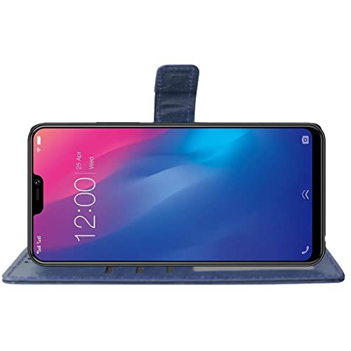 Image of Amazon Brand - Solimo Flip Leather Mobile Cover (Soft, Flexible & Kickstand Back case) Compatible for Vivo V9 / V9 Pro (Blue)