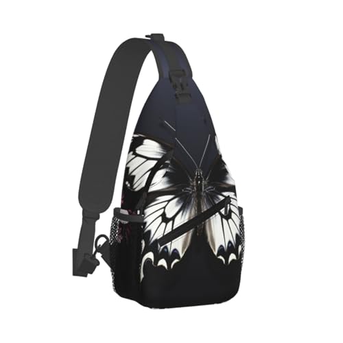 Bolso tipo sling ligero para senderismo negro blanco mariposa miniatura 1