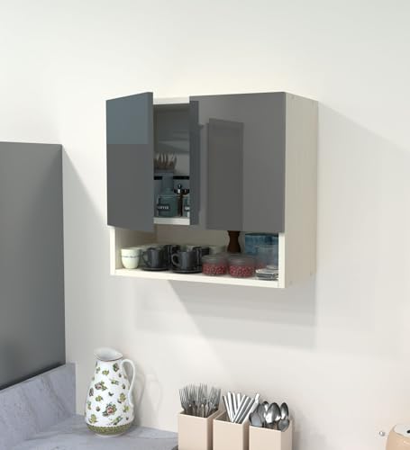 Image of SPECIALITY PANELS 2 Door Wall Cabinet with UV Profile Shutter | Wall Mounted Storage Cabinet for Kitchen Bathroom Living Room | Wooden Wall Cabinet Organizer UV Grey Finish | DIY Assembly