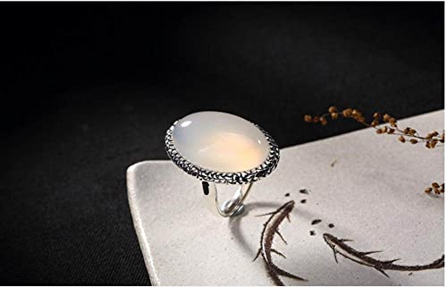 Bague en calcédoine S925 argent vintage pour femme ajustable
