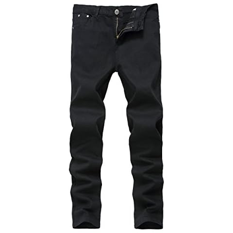 Mens Black Skinny Slim Fit Stretch Straight Leg Fashion Jeans Pants, Black, 32W Cover
