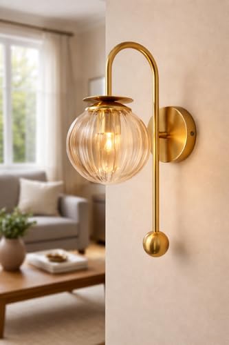 Image of Antique Curved Style Wall Lamp | Wall Lamp Sconce with Metal Frame | Decorative Lighting Fixture for Living Room, Bedroom, Hallway