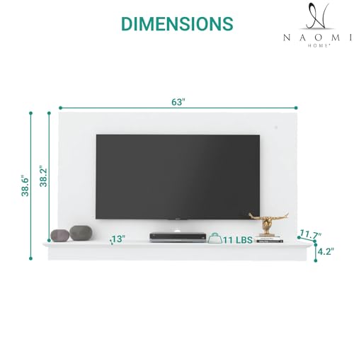 Naomi Home Deborah Floating Entertainment Center for up to 65 inch TVs, TV Wall Panel with LED Strip and Shelf, Floating TV Stand, White - Image 4