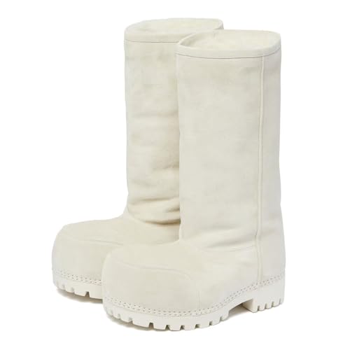 Agodor Snow Boots for Women,Suede Platform Winter Boots,Warm Faux Fur Slip On Round Toe Chunky Hippy Comfort Fashion High Boots