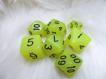 Glow in The Dark Lemons - Polyset Dice | Polydice | Yellow Glow in The Dark and Black | Dice Set of 7 Pieces D&D and RPGs Plastic Dice Set Polyhedral Dice Set DnD D&D Dungeons and Dragons