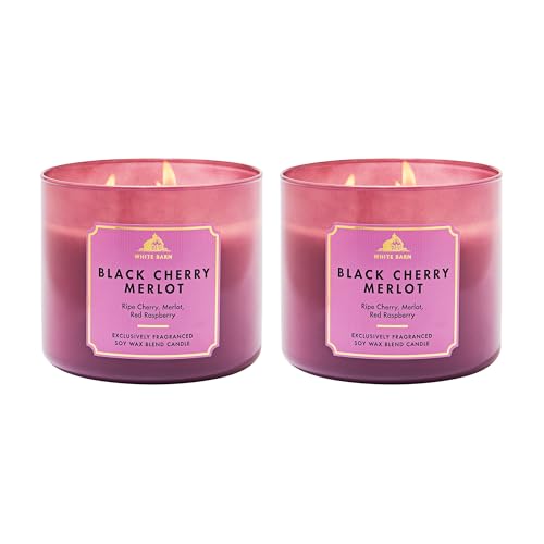 Bath & Body Works Black Cherry Merlot 3-Wick Candle - Scented Candle for At-Home Use - Long-Lasting Room-Filling Fragrance - High Fragrance Oil Concentration - Soy Wax Blend - 2-Pack