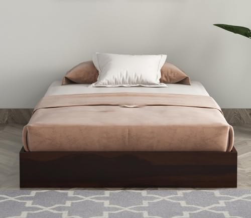Image of CRAFT D ARTS Sheesham Wood Low Height Single Size Bed Without Storage | Wooden Single Bed | Space Saving Low Floor /Lying /Rise /Level /Profile Cot Bed for Bedroom | Bryan, Walnut Finish