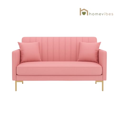 Image of 2 Seater Velum Fabric Sofa Set for Living Room, Modern Design with High Density Foam, Solid Wood Frame, Ergonomic Comfortable Seating for Home & Office (Baby Pink, 2 Seater) | Soft foam comfort, Strong wood frame