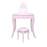 Kcelarec Kids Vanity Set with Mirror and Stool, Beauty Makeup Vanity Table and Chair Set for Kids,...