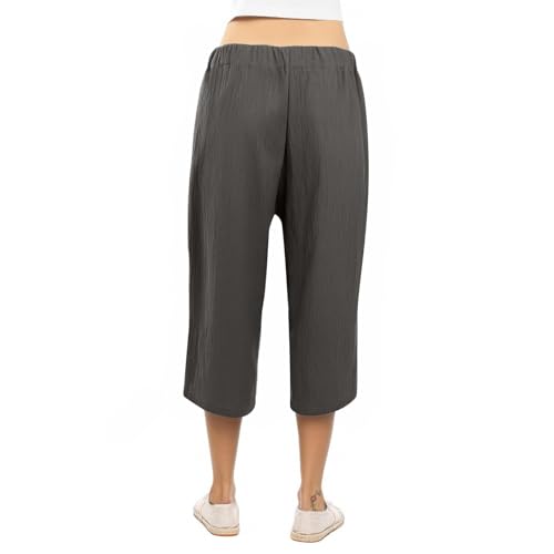 Capri Pants for Women Tie High Waisted Wide Leg Cropped Linen Pants Casual Flowy Boho Beach Palazzo Pant with Pockets4