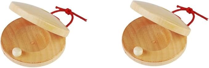 Wooden Castanet Percussion Instrument - 2Pcs Hand Finger Castanets Wood Castanets Classroom DIY Rhythm Music Musical Instrument