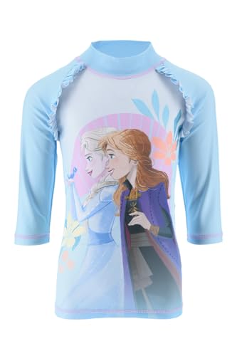 Disney Frozen Bañador para Niñas, Traje de Baño Proteccion UV Conjunto de Natación, Camiseta de Baño Manga Larga, Talla 5 Años, Azul