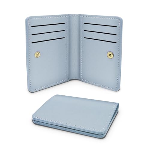 Ladies Purse, Ultra-Thin Small Wallets Woman with Snap for 8 Credit Card Slots and 1 Banknote Slot, Solid Color Credit Card Holder for Women (Blue)