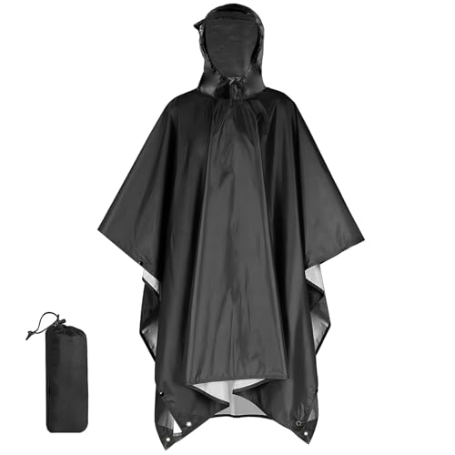 Arvoni Regenponcho Damen Herren mit Aufbewahrungstasche, 3 in1 Leichter Regenschutz Regencape, Wiederverwendbarer Regenponcho, Rain Poncho für Camping, Wandern, Radfahren, Angeln, Reisen(Schwarz) Arvoni Regenponcho Damen Herren mit Aufbewahrungstasche, 3 in1 Leichter Regenschutz Regencape, Wiederverwendbarer Regenponcho, Rain Poncho für Camping, Wandern, Radfahren, Angeln, Reisen(Schwarz)
