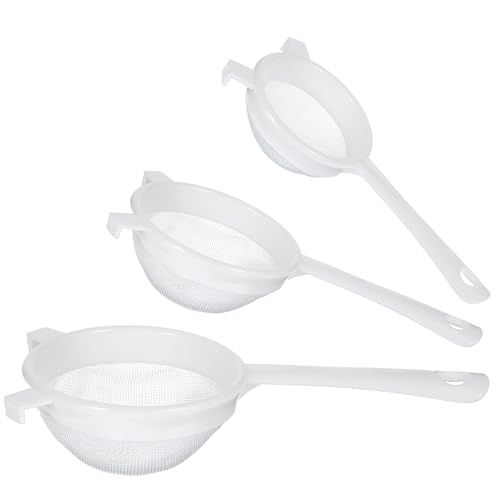 JJUNW 3 Stück Plastiksieb Nylon Sieb 40 Mesh, Küchensieb Kunststoff mit Griff, Haushaltssieb Küche Netzsieb zum Sieben Quinoa Gemüse Obst Tee Kaffee (8cm, 10cm, 12cm)