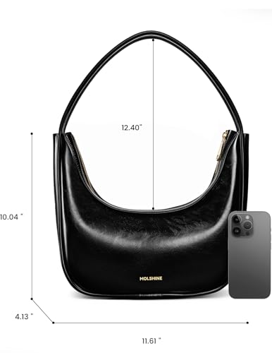 molshine Genuine Leather Crescent Handbag, Hobo Shoulder Bag, Armpit Bag, Party Clutch Purse for Women Lady Model DLK00322