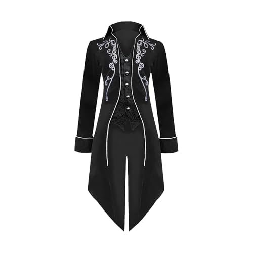 Veste frack médiévale steampunk pour homme, manteau gothique, broderie de cour victorienne, manteau Renaissance, rétro, fête, cosplay, costume pour adulte (Noir, S)