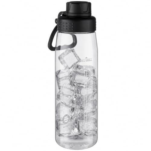 Image of 32oz Clear Water Bottle - BPA-Free Tritan Plastic, Fast Flow Spout Lid, Wide Mouth & Leakproof Design Hiking Water Bottle Suitable for Travel, Outdoors, Gym, Travel, Home, School(Clear-Black)