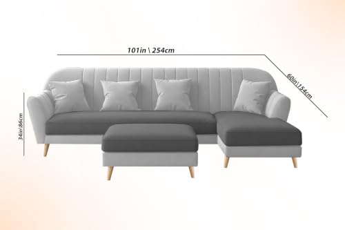 Image of Atticus RHS 6 Seater L Shape Sofa Set with Ottoman Living Room (Black Grey Colour Fabric) Premium Fabric Sofa Set for Living Room