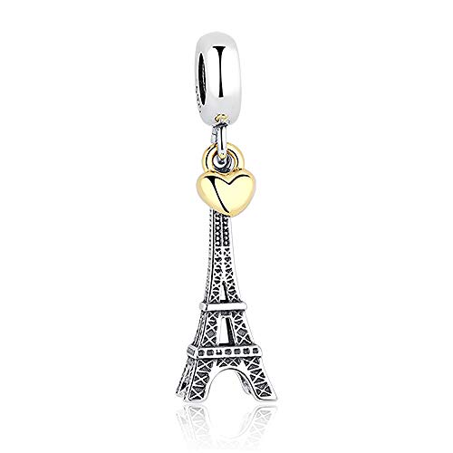 Breloque Tour Eiffel argent 925 et cœur or bijoux haut de gamme PY1276