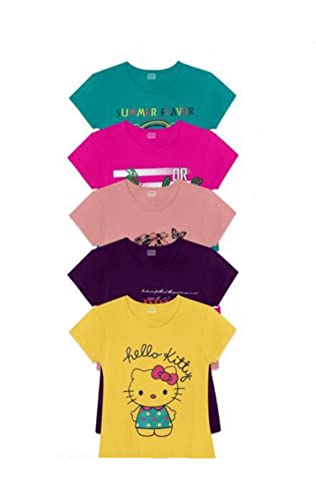 Image of Girls Printed Cotton Half Sleeve Regular Fit Casual t-Shirts Set Combo (Pack of 5)