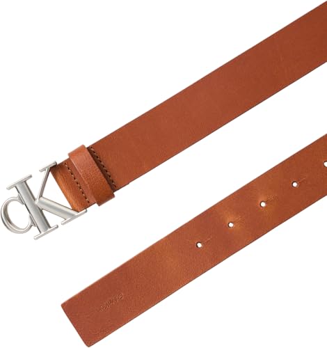 Calvin Klein Herren Gürtel Buckle Smooth mit Monogramm-Schnalle, Braun (Ck Cognac/Pewter), 130 cm – Ansicht 3