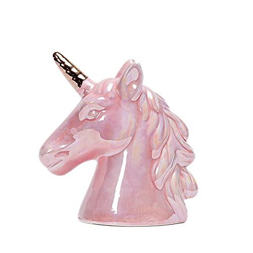 Hosoncovy Ceramic Unicorn Piggy Bank Coin Bank Money Box Children Bedroom Decoration Birthday Gifts (Pink)