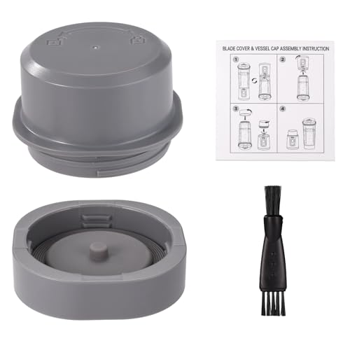 Sinbana Blade Cover and Vessel Cap Replacement for Ninja Blast Portable Blender, Leakproof Cups Replacement Parts with Cleaning Brush for BC100 & BC151 Series (Gray)