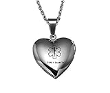 LiFashion LF Stainless Steel TYPE 1 DIABETIC ICE Message Custom Openable Photo Parper Medical Alert Necklace Medical ID Heart Locket Pendant Emergency for Men Women