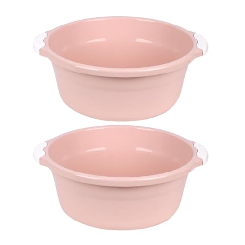 ULTECHNOVO Round Plastic Wash Basin, 2pcs Portable Dish Tub Dishpan Multipurpose Washtub for Face Cleansing Dish Wash Vegetable Fruit Wash Home Use(Size L, Pink)