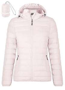 Zdoynto Steppjacke Damen Leichte Daunenjacke Packbare Puffer Jacke mit Kapuze Warme Winterjacke Lightweight Herbst Winter Übergang Hellrosa L