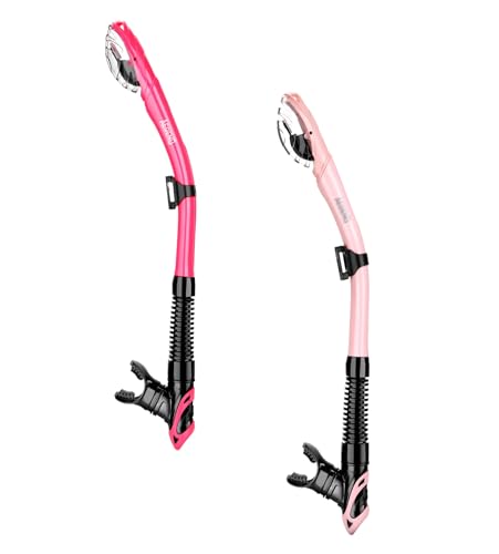 Aegend Dry Snorkel, Dive Mask Easy-Breath Free Diving Snorkel for Snorkeling Scuba Diving Freediving Swimming, with Top Dry Valve and Food-Grade Silicone Mouthpiece(Rose Red & Pink)