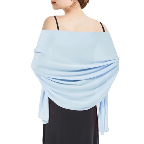 RonFoxi Shawls and wraps Light Blue Summer Soft Chiffon Shawl for Wedding Bridal(Light Blue)
