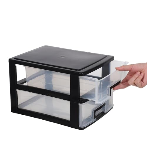 Uonlytech Plastic Storage Drawer Organizer with 2 Shallow Drawers, Dustproof and Easy to Clean Pp Material, Stackable Desktop Storage Unit for Craft Supplies, Stationery, Vanity, and Closet - Image 5