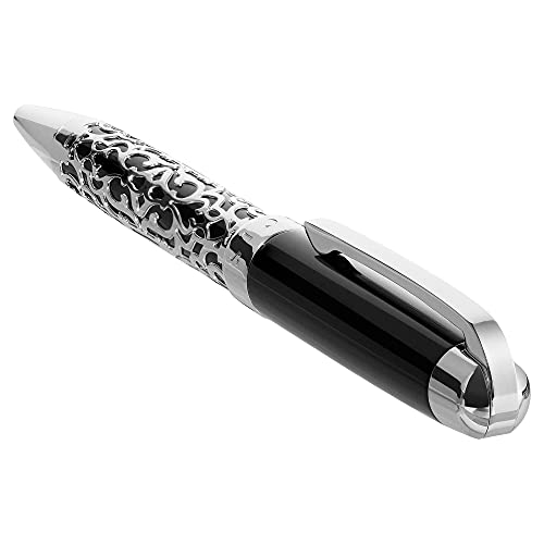 ARCIS Antilles Ballpoint Pen, Black with Silver Filigree - Luxurious Journaling Pens with Clip for Writing, Note Taking - High-End, No Bleed Pens - Premium Writing Supplies and Luxury Pens
