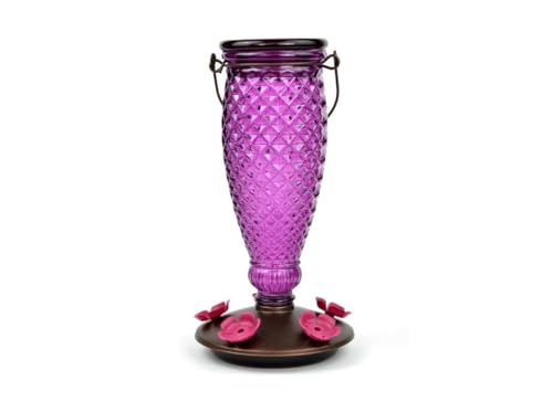 Perky-Pet 9102-1SR Purple Diamond Wine Top Fill Glass Hummingbird Feeder with Built-in Bee Guards - Outdoor Garden Décor - 24 Oz