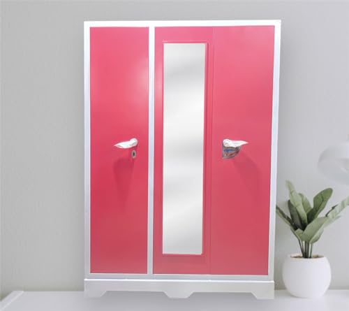 Image of MKFURNITURE Steel Almirah Wardrobe 3 Door with Mirror Cupboard | Wardrobe Storage Rack Closest Organizer for Clothes | 2 Hanging Space and 2 Drawer, 2 Document Lock Locker | Modern Storage Wardrobe