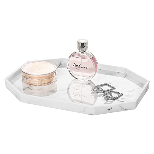 Shinowa Decorative Tray, Resin Bathroom Vanity Tray Octagon Perfume Tray Jewelry Ring Dish Tray for Bathroom Vanity Countertop Bedroom Dresser Living Room Table Kitchen Sink, Large, Marble White