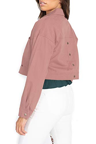 FASHION BOOMY Women's Classic Denim Jean Jacket - Cropped Long Sleeve Outerwear - Regular and Plus Sizes Large I-Mauve