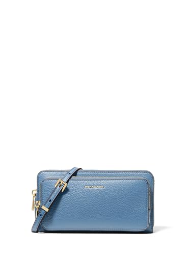 Michael Kors Jet Set Large Continental Crossbody Wallet, Gold-Tone Hardware/Pebble Leather/French Blue