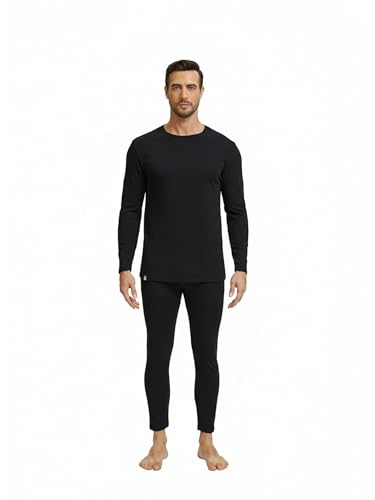 Thermal Underwear for Men Base Layer Cotton Long Johns High Weight Blended Fleece Lined Set for Cold...