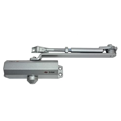 CISA Série 604 – Ferme-porte à crémaillère avec arrêt 16047103097 – Ferme-porte avec vitesse de fermeture réglable – Finition gris aluminium – Pour portes max 80 kg