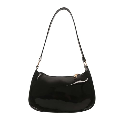 Small Shoulder Handbag for Women with Zipper, Leather Ladies' Shoulder Bag Fashionable Small Handbag (Black-B)
