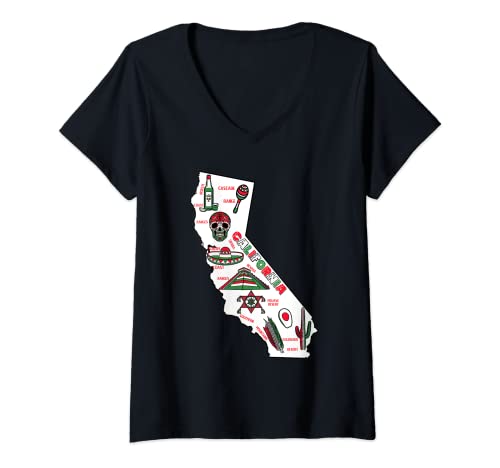 Mujer Mapa de California Orgullo Mexicano Camiseta Cuello V