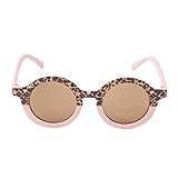 Carolilly Lunettes de soleil mignonnes pour enfants, garçons et filles, style vintage, motif léopard, double couleur, forme ronde, protection UV400 classique, Imprimé léopard rose clair, Taille Unique