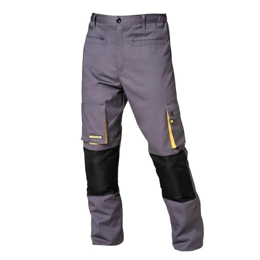 Pantalones Largos DeTrabajo, Multibolsillos, Resistentes, Rodilla Reforzada, Gris/Amarillo Talla 42/44 M