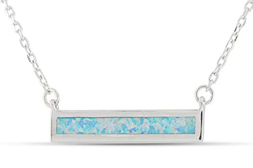 AFFY 14k White Gold Over Sterling Silver Thin Bar Synthetic Opal Necklace Pendant 16" Chain
